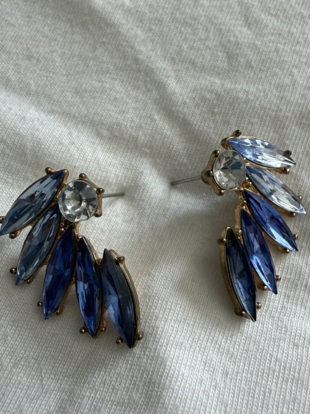 Blue Ombré Crystal Fan Wing Statement Stud Earrings